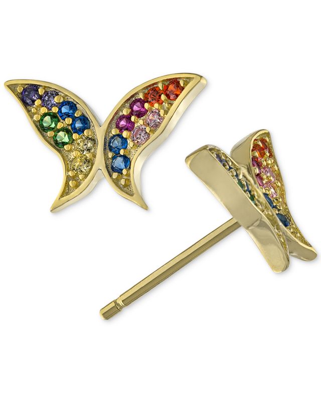 Giani Bernini Rainbow Cubic Zirconia Butterfly Stud Earrings in 18k Gold-Plated Sterling Silver, Created for Macy's