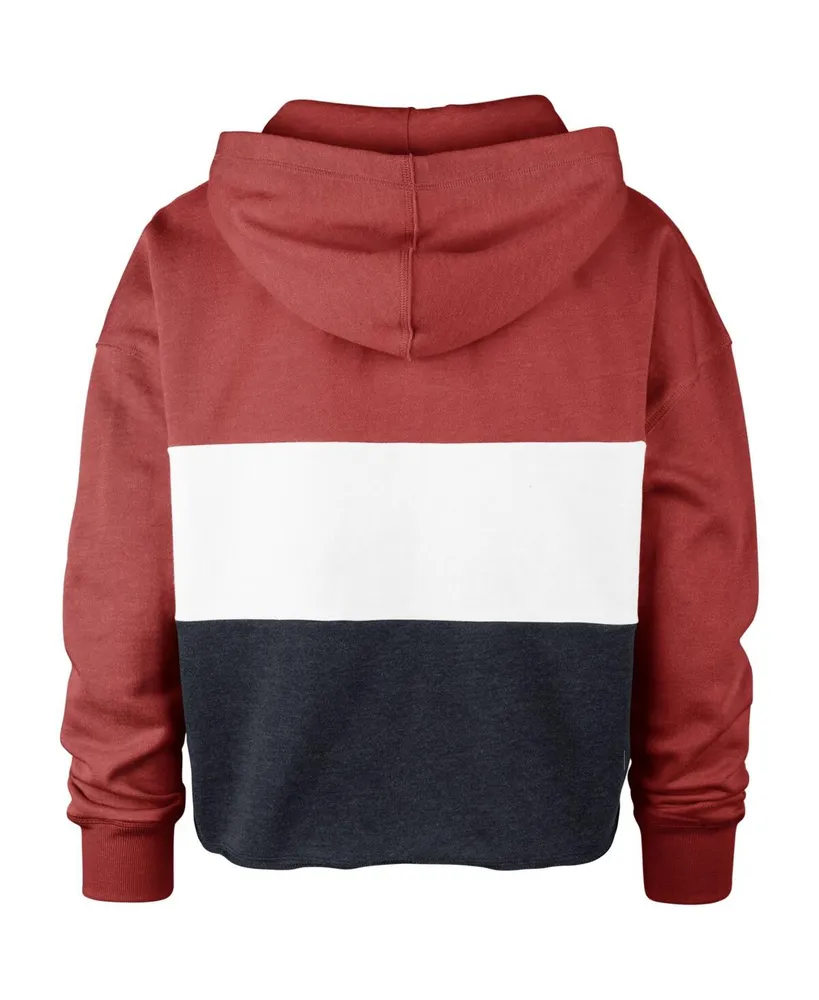 Women's '47 Heathered Red and Navy Washington Nationals Lizzy Cropped Pullover Hoodie