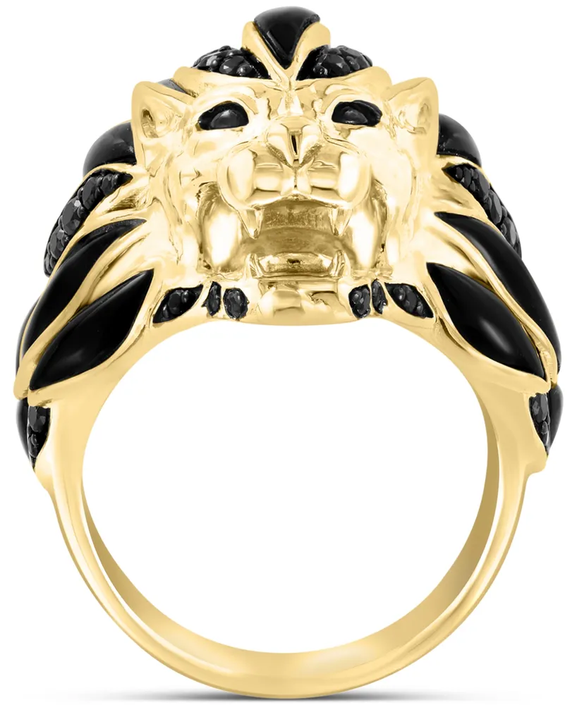 Effy Men's Black Spinel & Enamel Lion Ring in 14k Gold-Plated Sterling Silver