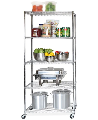 Seville Classics Commercial-Grade 5-Tier Nsf-Certified Steel Wire Wheeled Shelving