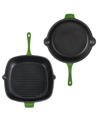 BergHOFF Neo 2pc Cast Iron 10" Fry Pan & 11" Grill Pan Cookware Set