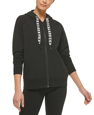 Dkny Sport Women's Logo-Drawstring Fleece Full-Zip Hoodie