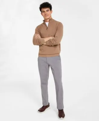 Club Room Mens Quarter Zip Textured Cotton Sweater Solid Pocket T Shirt Four Way Stretch Pants Created For Macys