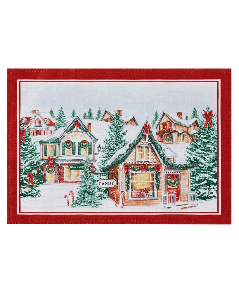 Elrene Storybook Christmas Village Holiday 4 Piece Placemat Set, 19" x 13"