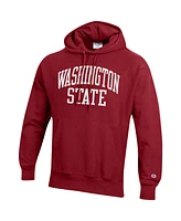 Men's Champion Crimson Washington State Cougars Team Arch Reverse Weave Pullover Hoodie