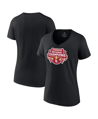 Women's Fanatics Black Oklahoma Sooners 2022 Ncaa Softball Women's College World Series Champions Strike V-Neck T-shirt