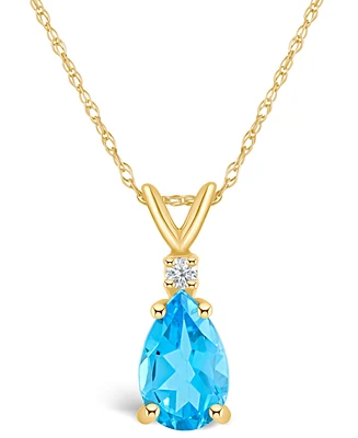 Blue Topaz (1-3/8 ct. t.w.) and Diamond Accent Pendant Necklace 14K Yellow Gold or White