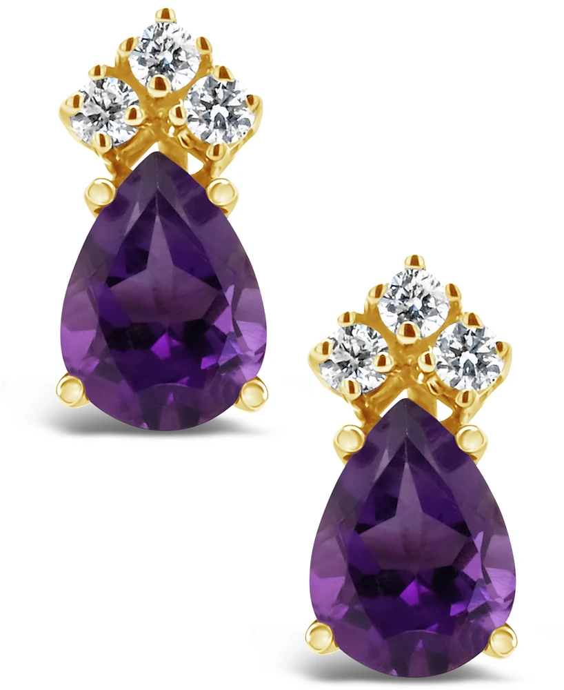 Amethyst (1-1/3 ct.t.w) and Diamond (1/8 ct.t.w) Stud Earrings 14K Yellow Gold