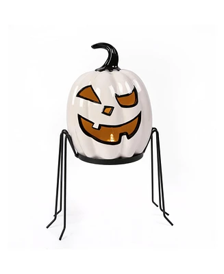 National Tree Company 15" Pre-Lit Ghost Pumpkin In Stand