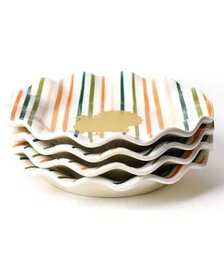 Coton Colors Turkey Stripes Ruffle Salad Plate 4 Piece Set, Service for 4