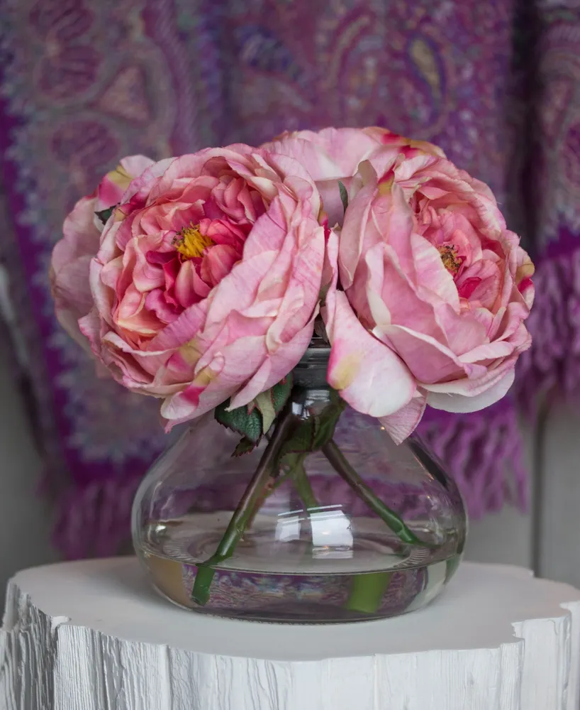 Nearly Natural Fancy Pink Rose Arrangement with Vase