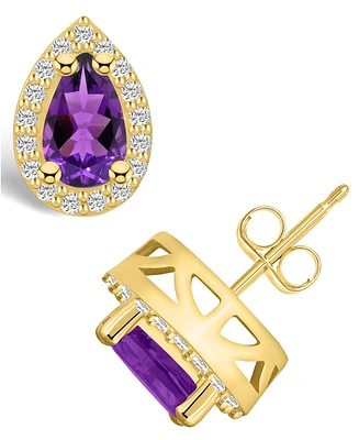 Macy's Amethyst (1-3/ ct. t.w.) and Diamond (1/3 ct. t.w.) Halo Stud Earrings in 14K Gold
