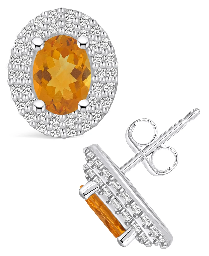 Macy's Citrine (-/ ct. t.w.) and Diamond (/2 ct. t.w.) Halo Stud Earrings in 14K White Gold
