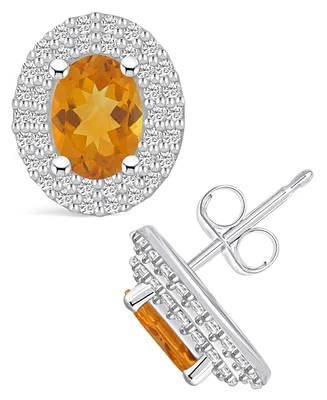 Macy's Citrine (-/ ct. t.w.) and Diamond (/2 ct. t.w.) Halo Stud Earrings in 14K White Gold
