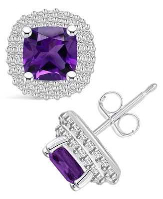 Macy's Amethyst (1-3/4 ct. t.w.) and Diamond (3/8 ct. t.w.) Halo Stud Earrings in 14K White Gold