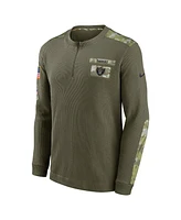 Men's Nike Olive Las Vegas Raiders 2021 Salute To Service Henley Long Sleeve Thermal Top