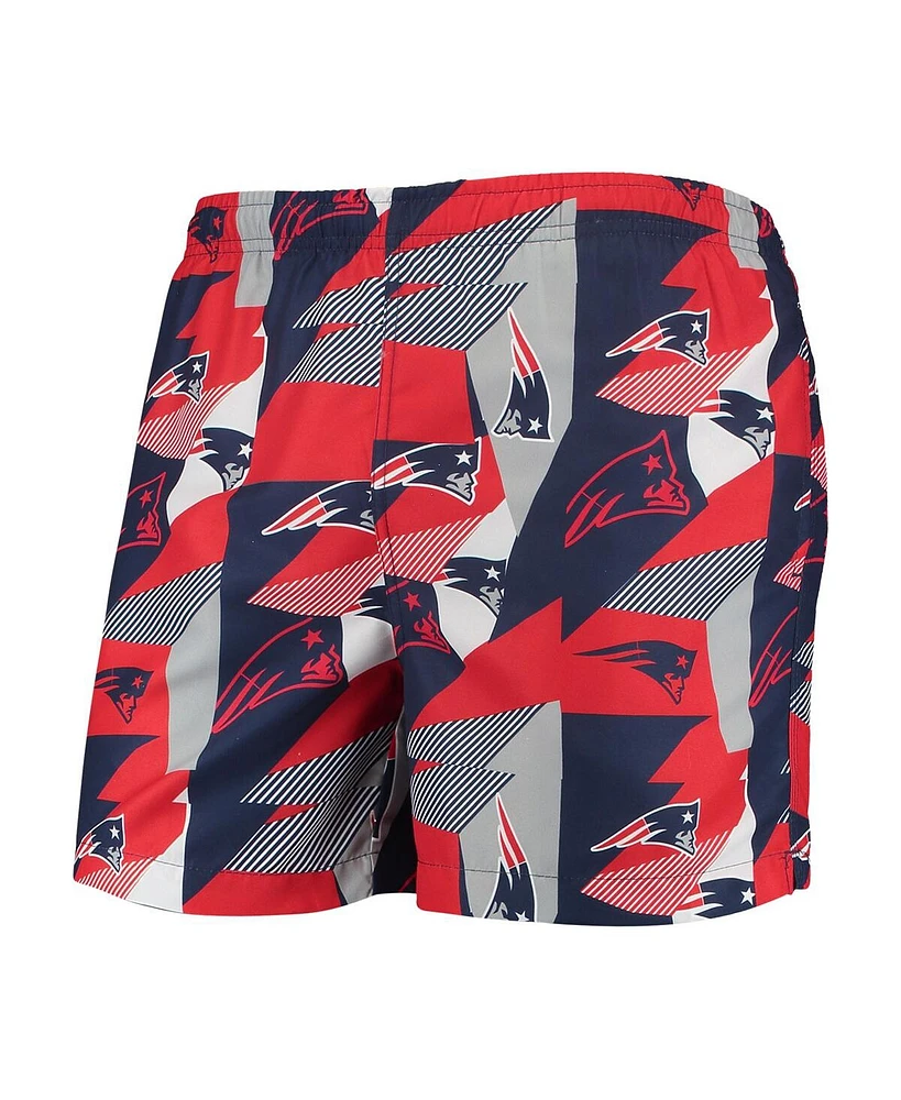 Men's Foco Navy and Red New England Patriots Geo Print Swim Trunks
