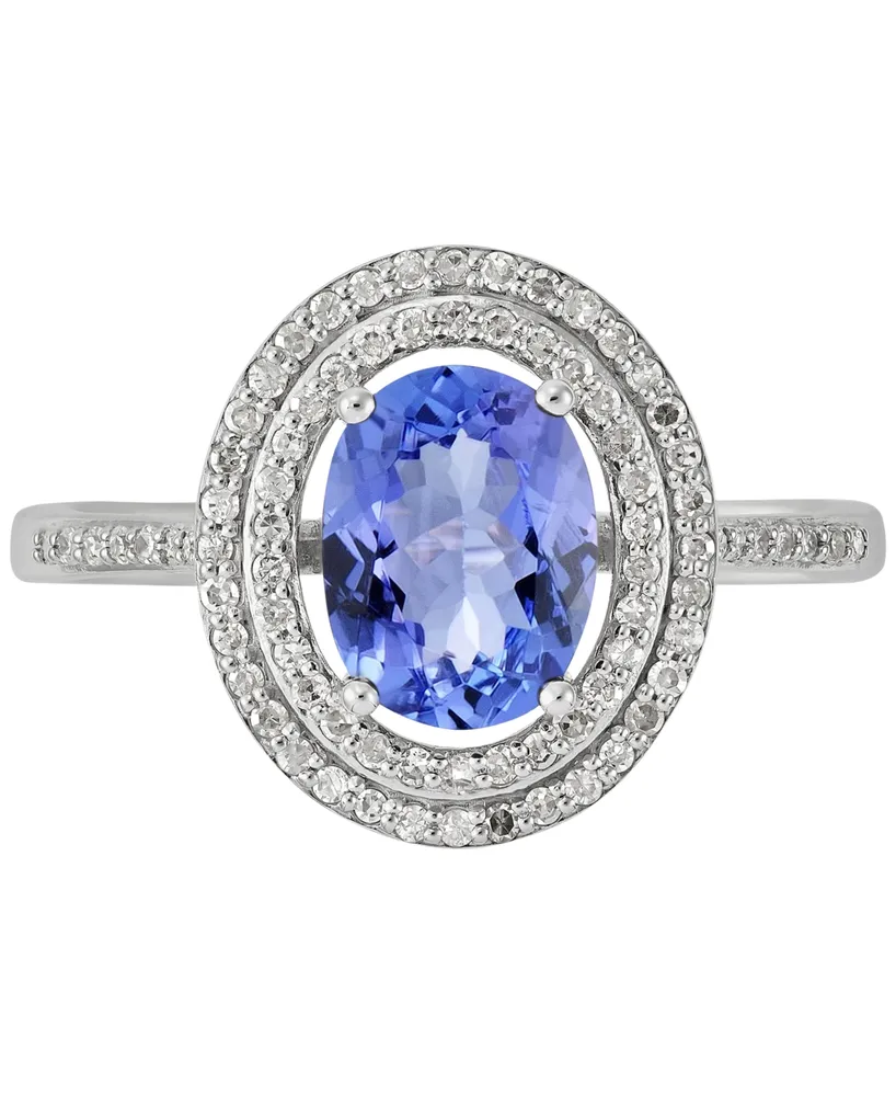 Tanzanite (1-1/4 ct. t.w.) & Diamond (1/4 ct. t.w.) Double Halo Oval Ring in 14k White Gold