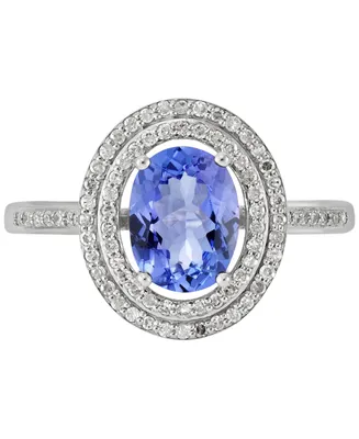 Tanzanite (1-1/4 ct. t.w.) & Diamond (1/4 ct. t.w.) Double Halo Oval Ring in 14k White Gold
