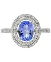Tanzanite (1-1/4 ct. t.w.) & Diamond (1/4 ct. t.w.) Double Halo Oval Ring in 14k White Gold