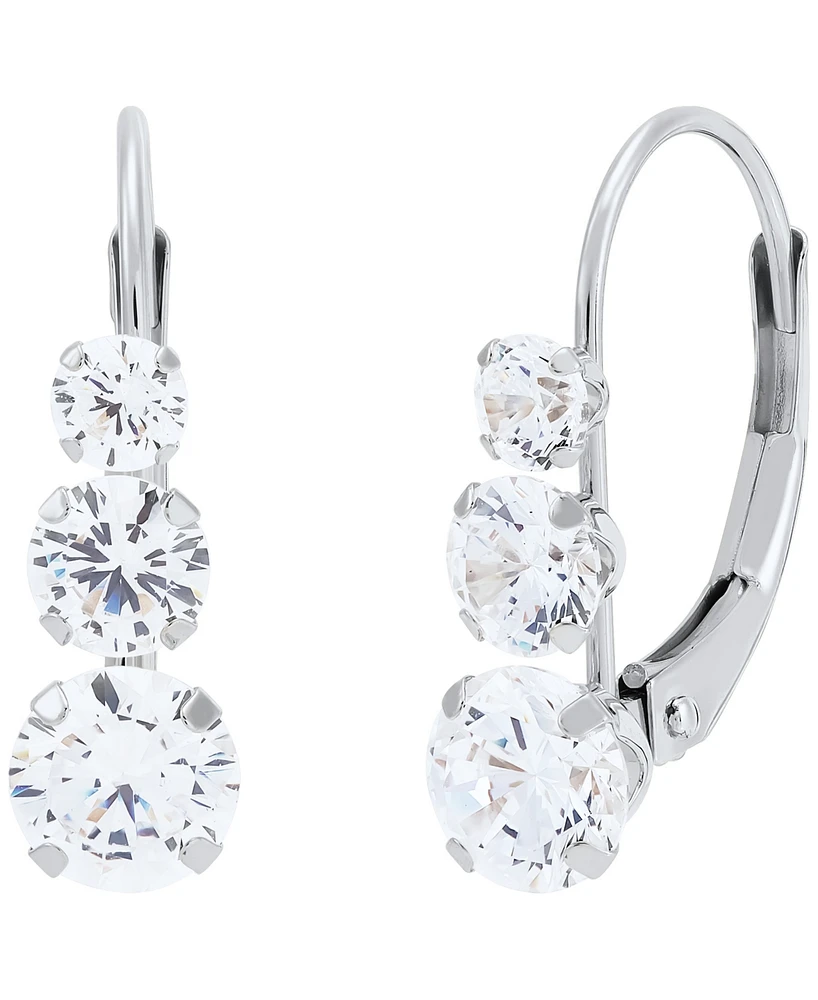 White Cubic Zirconia Graduated Drop Earrings 14k Gold (Also Blue Zirconia)