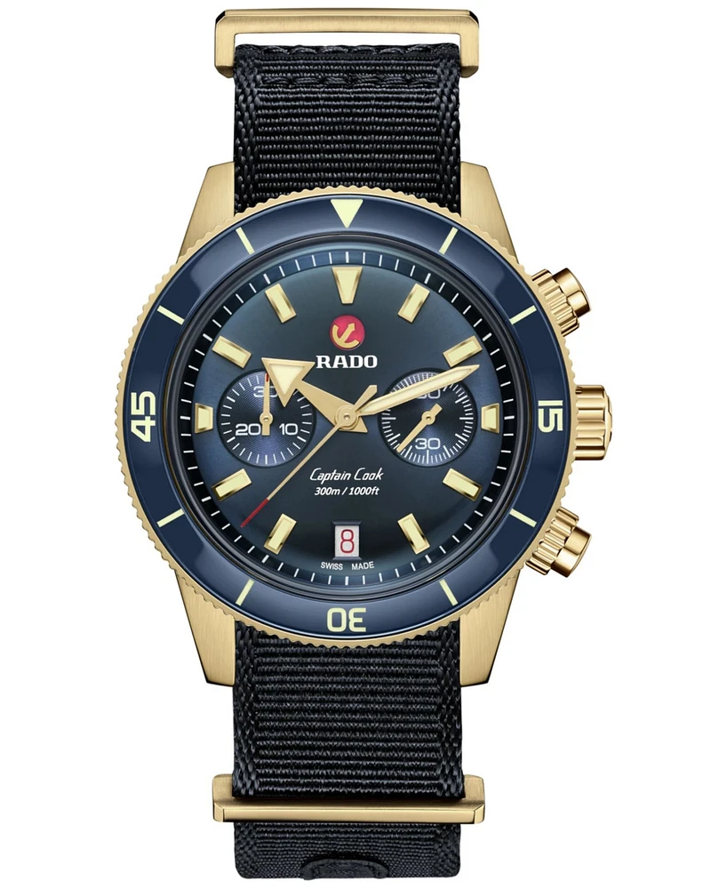Rado Men's Swiss Automatic Chronograph Captain Cook Blue Nato Strap Watch 43mm