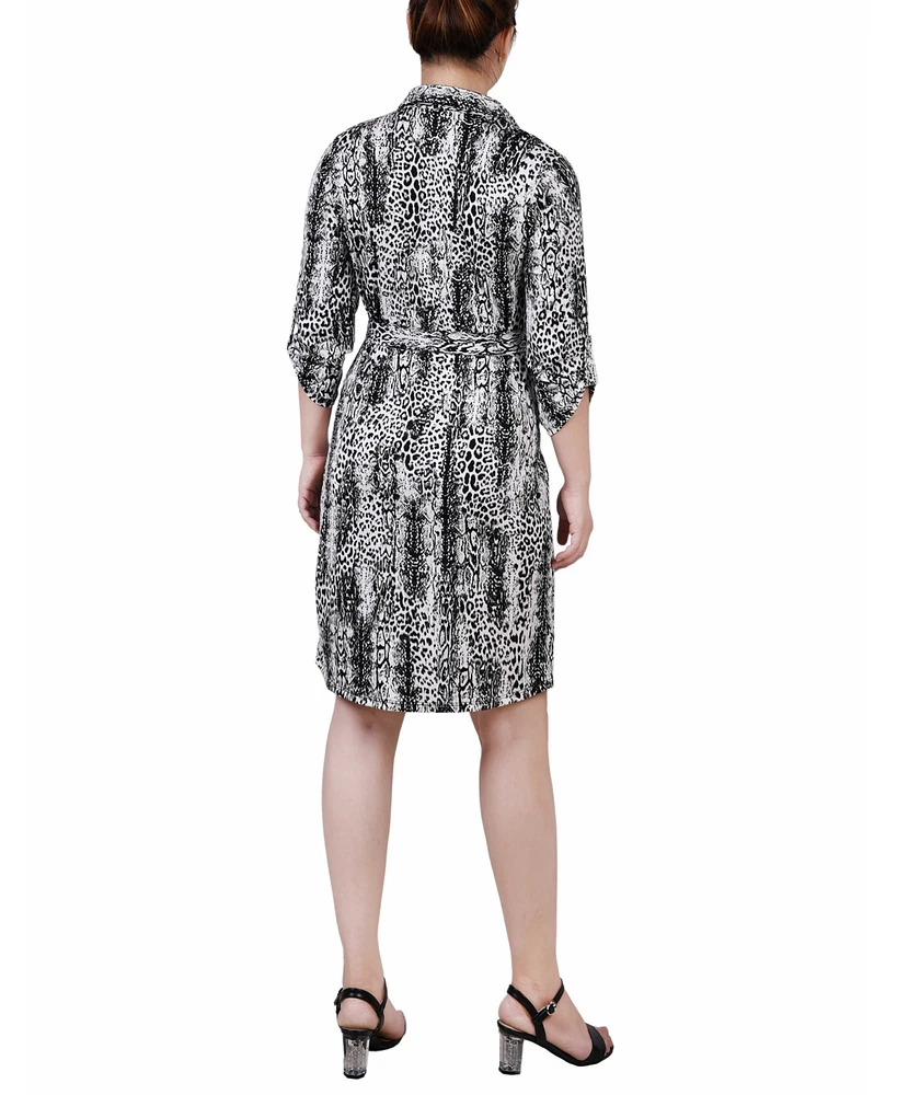 Ny Collection Petite 3/4-Sleeve Printed Shirt Dress