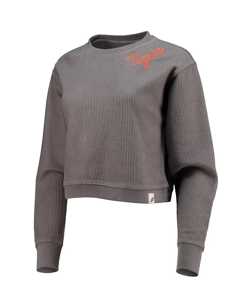 Women's League Collegiate Wear Charcoal Clemson Tigers Corded Timber Cropped Pullover Sweatshirt