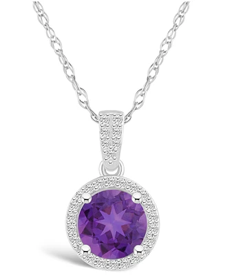Macy's Amethyst (1-1/4 ct. t.w.) and Lab Grown Sapphire (1/6 ct. t.w.) Halo Pendant Necklace in 10K White Gold