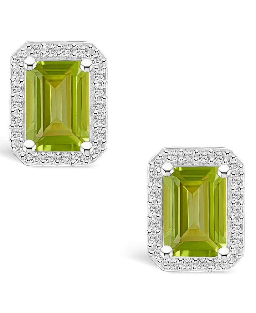 Peridot (2-1/5 ct. t.w.) and Lab Grown Sapphire (1/4 ct. t.w.) Halo Studs in 10K White Gold