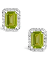 Peridot (2-1/5 ct. t.w.) and Lab Grown Sapphire (1/4 ct. t.w.) Halo Studs in 10K White Gold