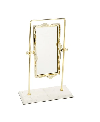 Classic Touch Rectangular Table Mirror Leaf Border Marble Base, 5" x 17"