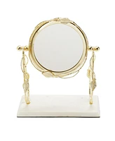Classic Touch Table Mirror with Leaf Design Border and Marble Base