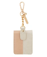 Anne Klein Women's Blush Pink and Beige Faux Leather Case with Spring Clip designed for AirPods