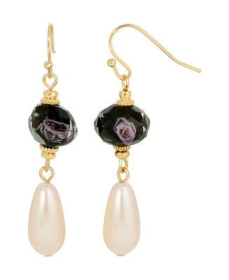 2028 Crystal Flower and Imitation Pearl Drop Earrings