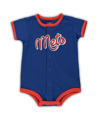 Newborn and Infant Boys Girls Royal New York Mets Stripe Power Hitter Romper