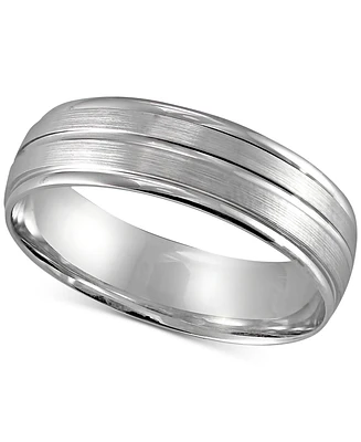 Men's Textured Beveled Edge Wedding Band in 14k White Gold