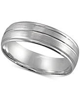 Men's Textured Beveled Edge Wedding Band in 14k White Gold