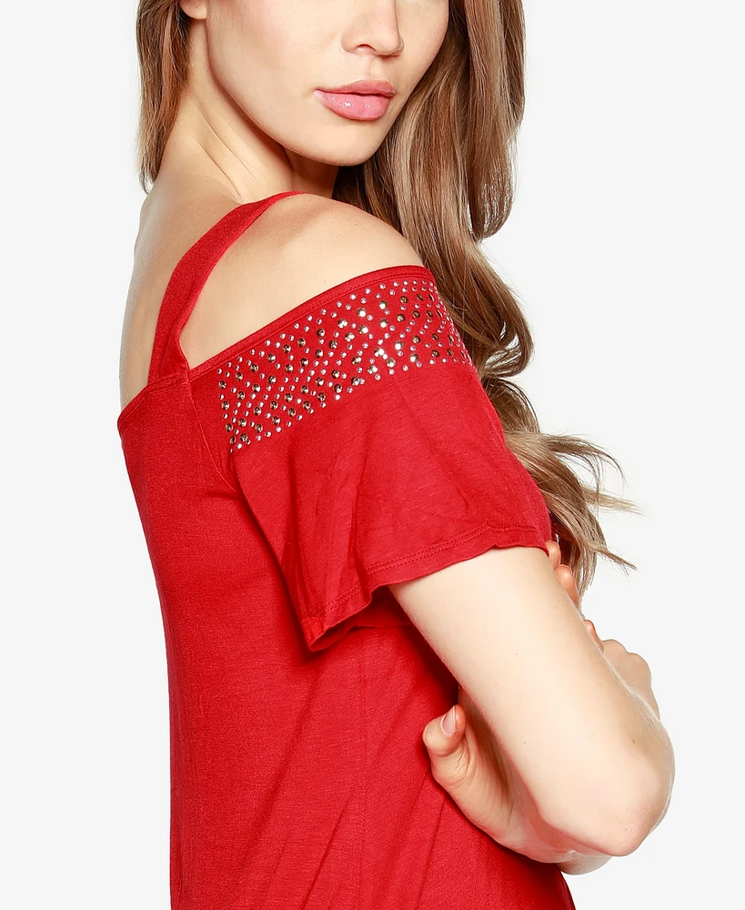 Belldini Women's Embellished Cold-Shoulder Top
