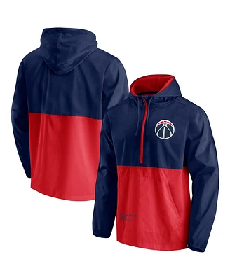 Men's Fanatics Navy and Red Washington Wizards Anorak Block Party Windbreaker Half-Zip Hoodie Jacket