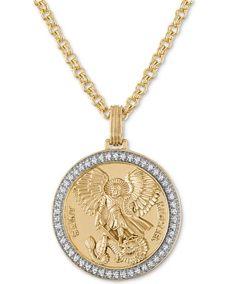Esquire Men's Jewelry Diamond St. Michael Medallion 22" Pendant Necklace (1/4 ct. t.w.) 18k Gold-Plated Sterling Silver, Created for Macy's