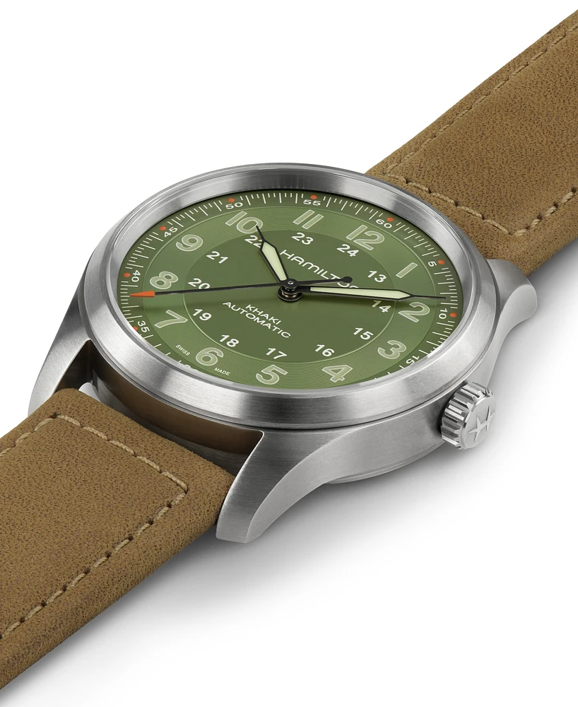 Hamilton Men's Swiss Automatic Khaki Field Brown Leather Strap Watch 38mm