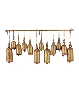 Rosemary Lane Bronze Metal Tibetan Inspired Meditation Decorative Cow Bell with Jute Hanging Rope and Rod 48" x 6" x 20"