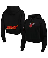 Women's Pro Standard Black Miami Heat Classic Fleece Cropped Pullover Hoodie