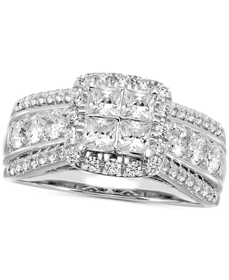 Diamond Princess & Round Halo Cluster Engagement Ring (1-5/8 ct. t.w.) in 14k White Gold