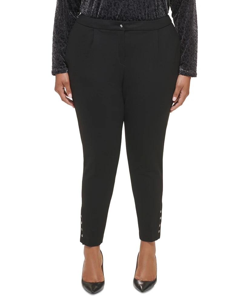 Calvin Klein Plus Size Ponte Pleated Slim-Leg Pants