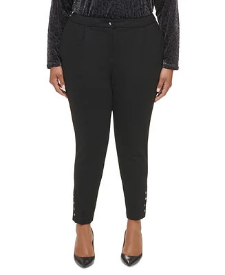 Calvin Klein Plus Size Ponte Pleated Slim-Leg Pants