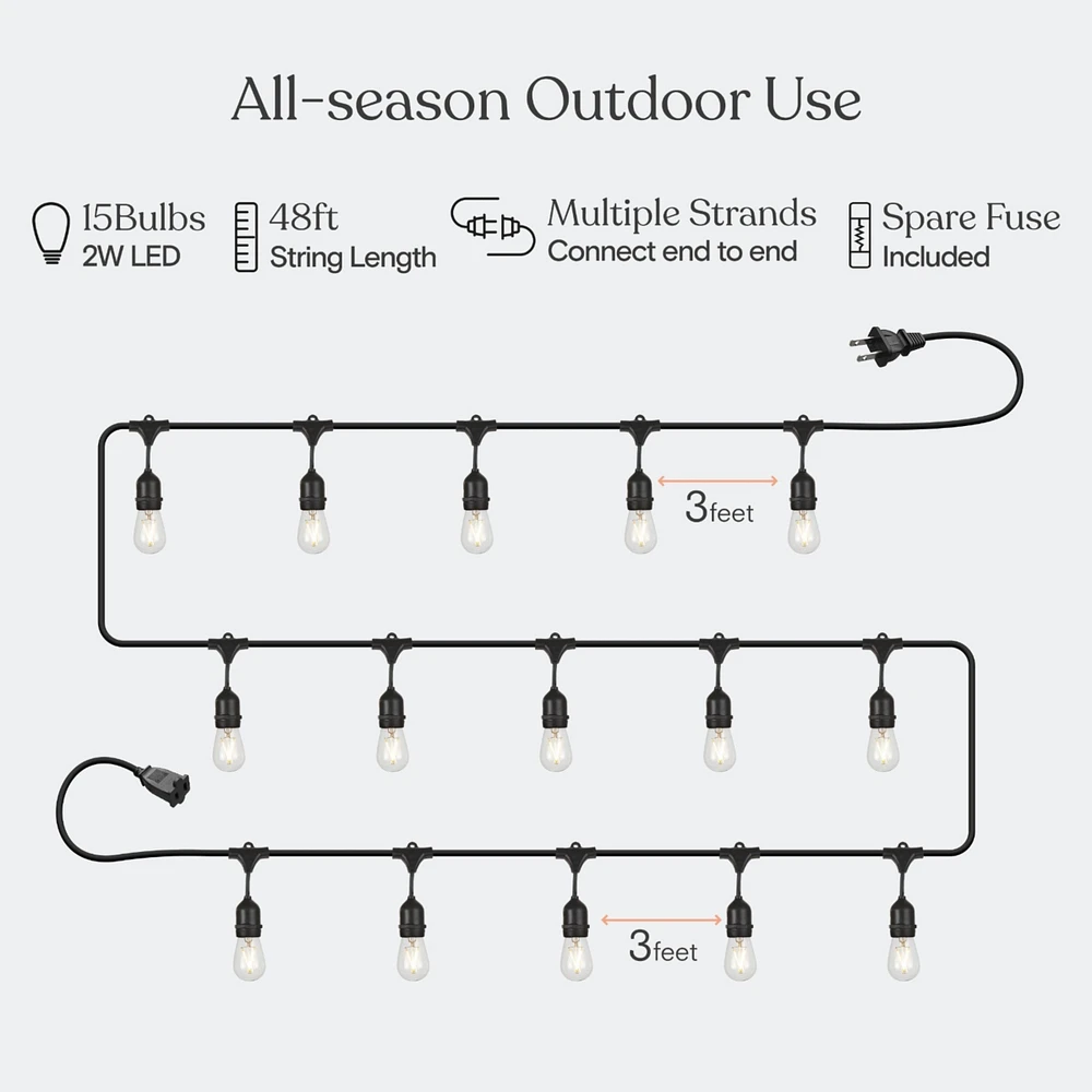 Brightech Ambience Pro 48 ft. Indoor/Outdoor Led Weatherproof 2-Watt String Lights with Soft White Hue