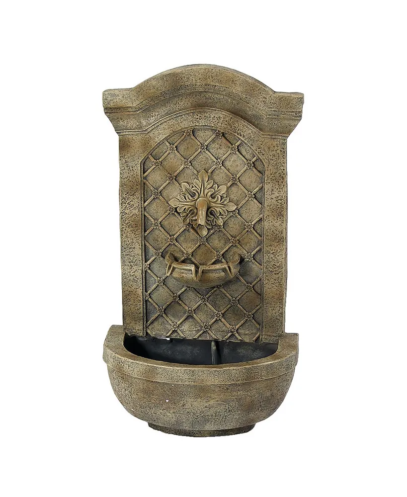 Sunnydaze Decor Rosette Leaf 31-Inch Polystone Outdoor Wall Water Fountain - Electric Submersible Pump - Florentine Stone Finish