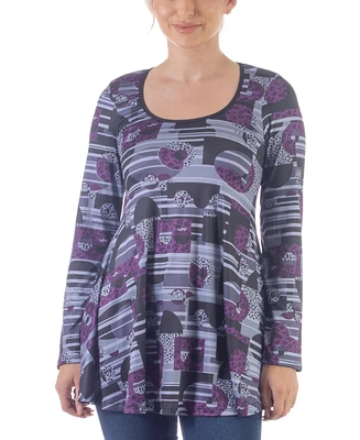 24seven Comfort Apparel Women's Scoop Neck Long Sleeve Tunic Top